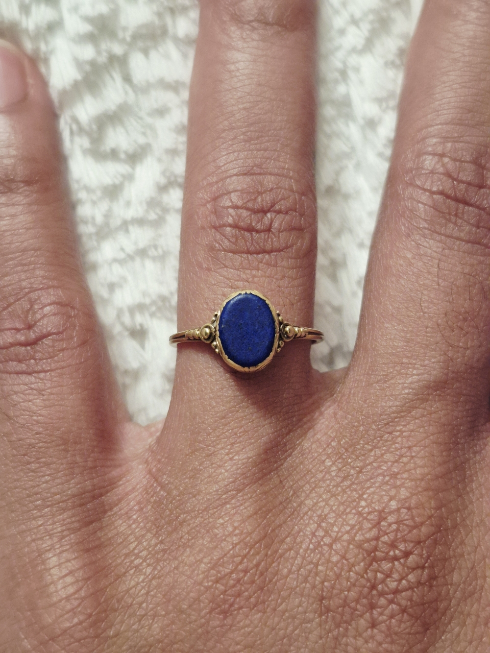Victorian 14k Yellow Gold Oval Cut Lapis Lazuli Ring - Picture 6 of 14